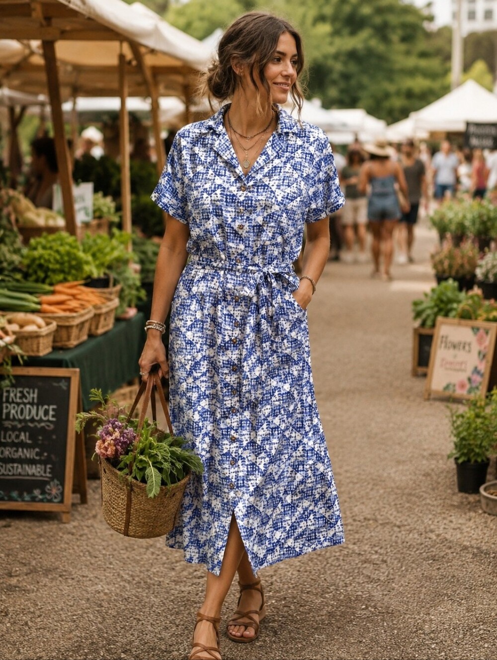 Sonoma Button Front Shirt Dress Blue White Maxi Length SZ: XL Cool & Casual